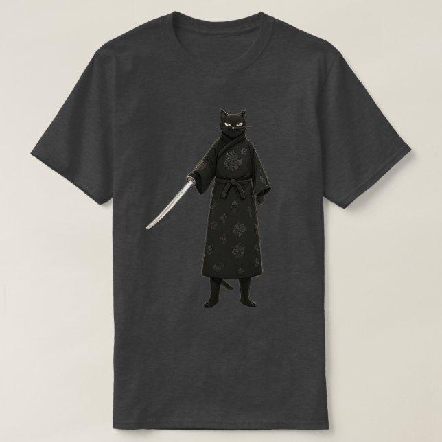 Black Samurai Cat Black Kimono T Shirt (Design framsida)