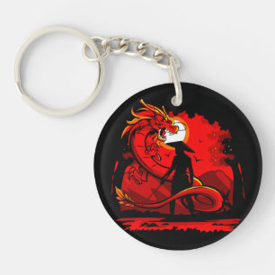 Black Samurai Red Dragon Japansk Stil-teckning