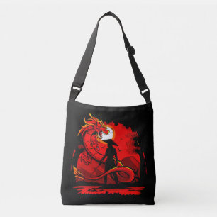 Black Samurai Red Dragon Japansk Stil-teckning Axelväska