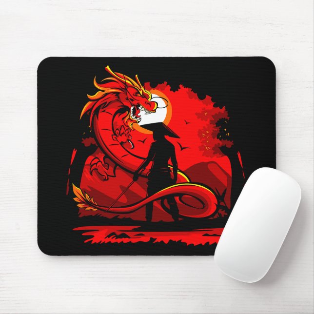 Black Samurai Red Dragon Japansk Stil-teckning | Musmatta (Med mus)