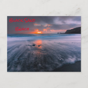 Black Sand Beach Island Island Sunset Vykort