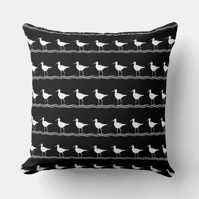 BLACK SAND PIPER White PILLOW-kusten Kudde (Framsida)