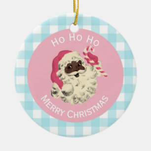 Black Santa and Blue Gingham Julgransprydnad Keramik