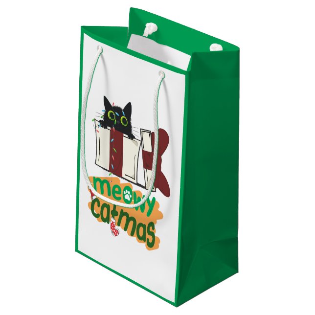 Black Santa Cat som snurrade i Julgran ljus (Baksidan Vinklad)