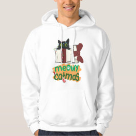 Black Santa Cat som snurrade i Julgran ljus Hoodie