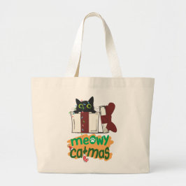 Black Santa Cat som snurrade i Julgran ljus Jumbo Tygkasse