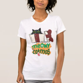 Black Santa Cat som snurrade i Julgran ljus T Shirt