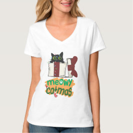 Black Santa Cat som snurrade i Julgran ljus T Shirt