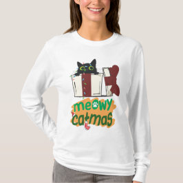 Black Santa Cat som snurrade i Julgran ljus T Shirt