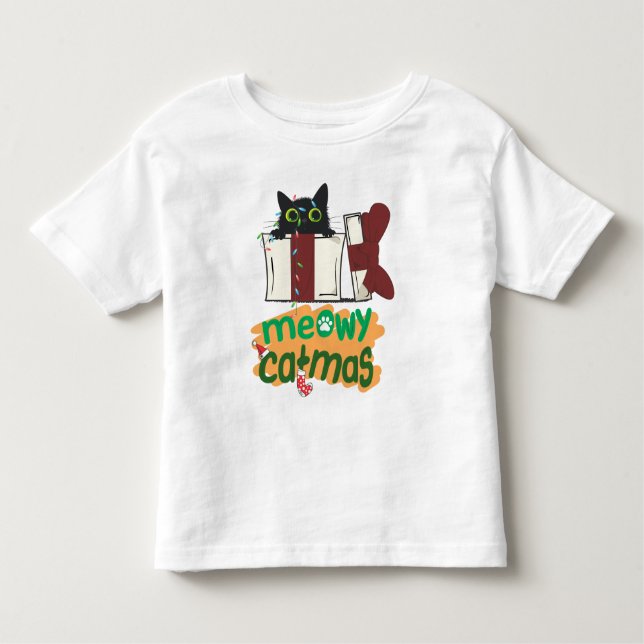 Black Santa Cat som snurrade i Julgran ljus T Shirt (Framsida)
