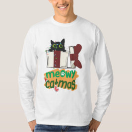 Black Santa Cat som snurrade i Julgran ljus T Shirt