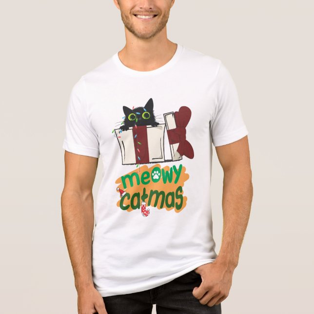 Black Santa Cat som snurrade i Julgran ljus T Shirt (Framsida)