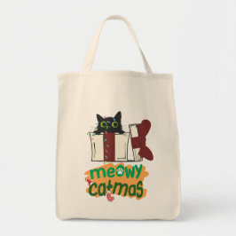 Black Santa Cat som snurrade i Julgran ljus Tygkasse