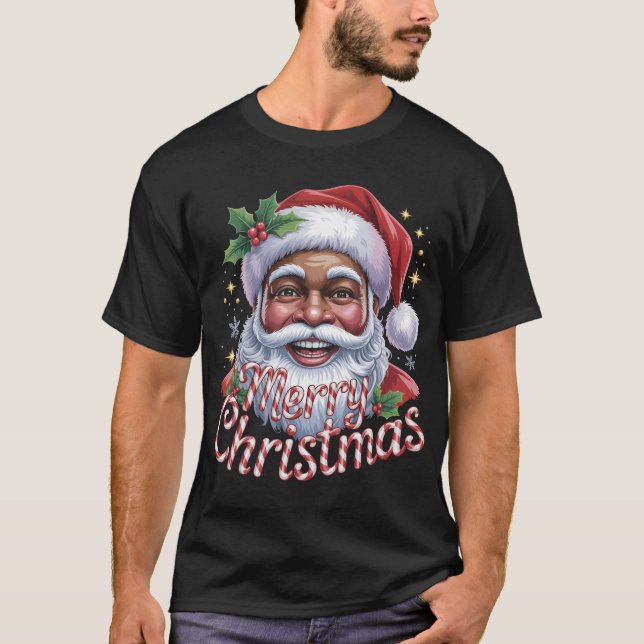 Black Santa Claus Merry Christmas Shirt African Am T Shirt (Framsida)
