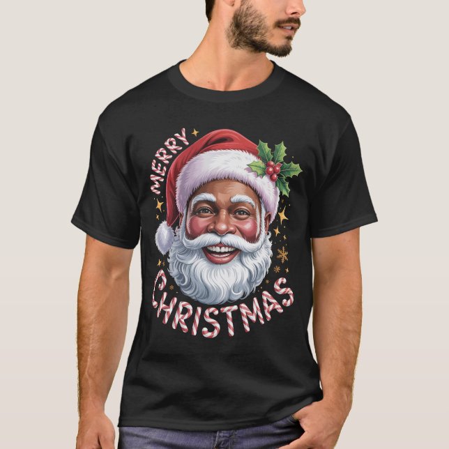 Black Santa Claus Merry Christmas Shirt African Am T Shirt (Framsida)