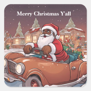 Black Santa Deliving presenterar Cute Retro Sticke Fyrkantigt Klistermärke