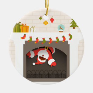 Black Santa fastnade i eldstaden Julgransprydnad Keramik