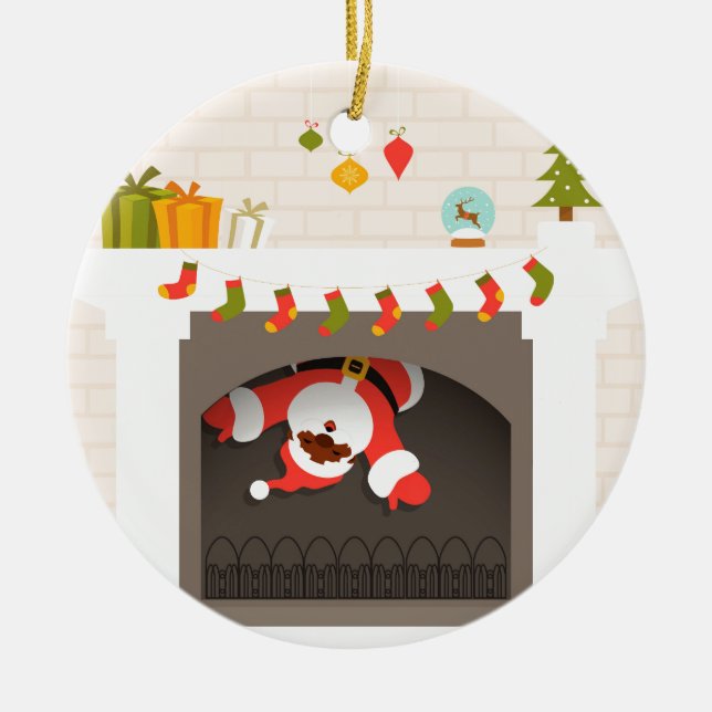 Black Santa fastnade i eldstaden Julgransprydnad Keramik (Framsidan)