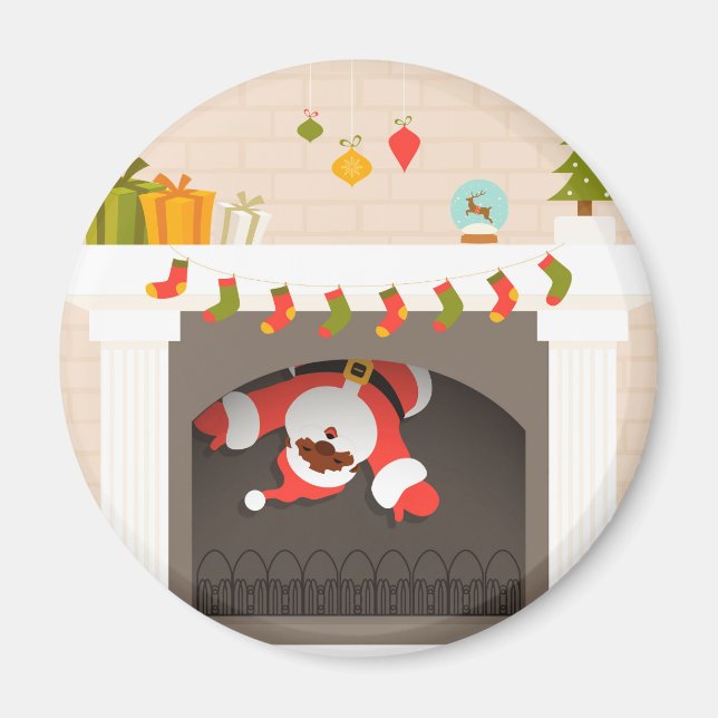 Black Santa fastnade i eldstaden Magnet (Framsidan)