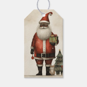 Black Santa Gift, Katt, Snö Träd Presentetikett