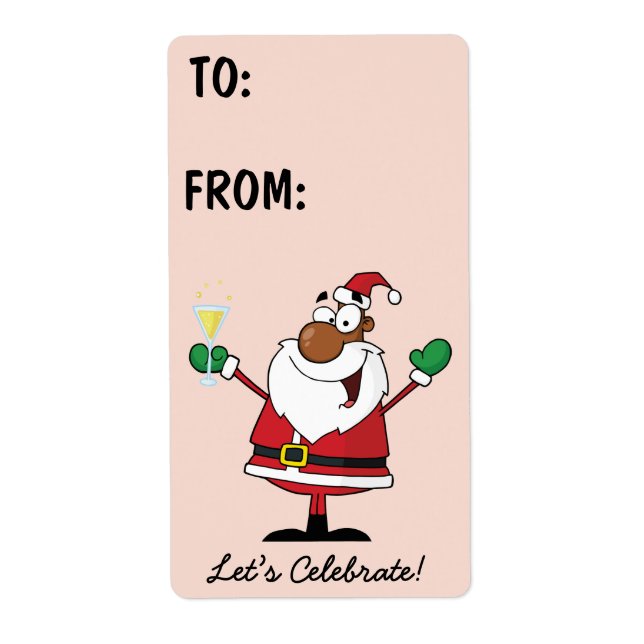 Black Santa Helgdag Toast Gift-etikett Fraktsedel (Framsidan)