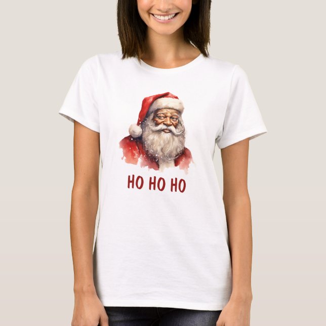 Black Santa Ho Ho Ho-julskjortan T Shirt (Framsida)