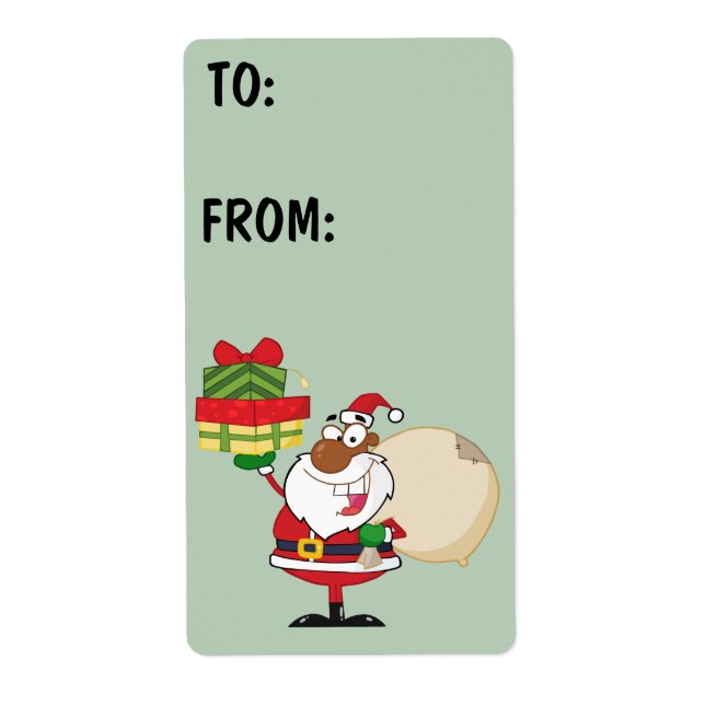 Black Santa Holding Gifts-etikett Fraktsedel (Framsidan)