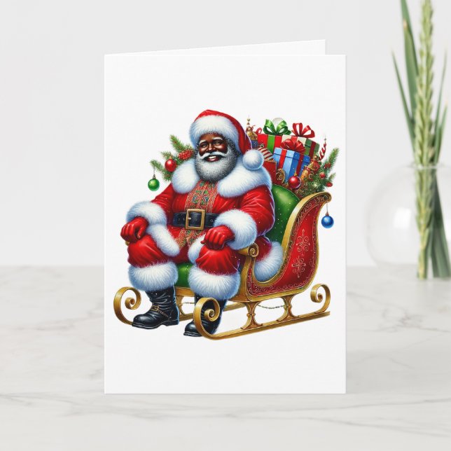 Black Santa in Sleigh Personlig jul Kort (Framsida)