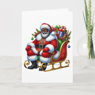 Black Santa in Sleigh Personlig jul Kort