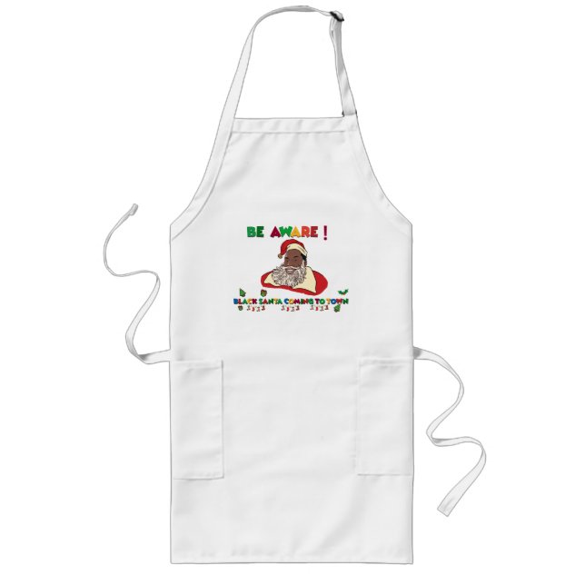 Black Santa jul Apron Långt Förkläde (Framsidan)