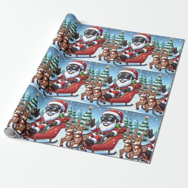 Black Santa Juldekorationer - Wrapping Papper Presentpapper (Utrullad)