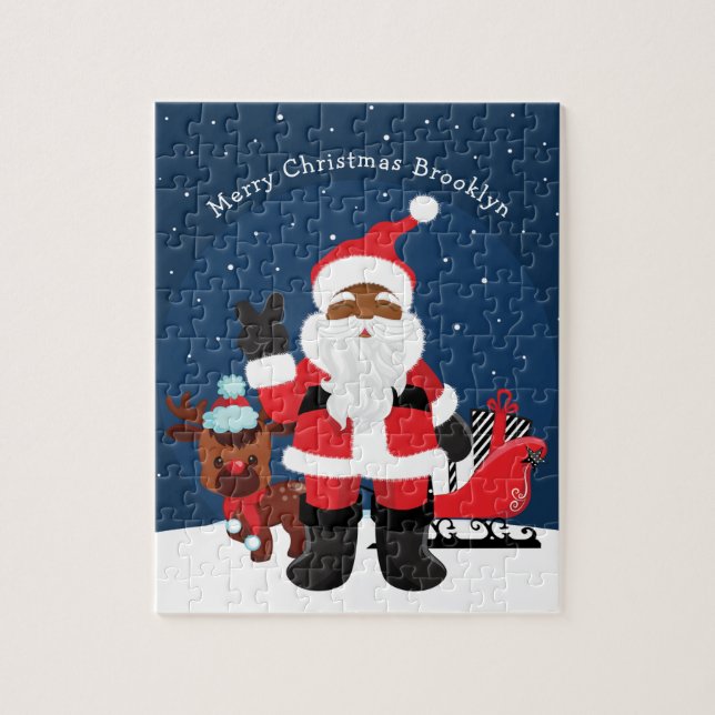 Black Santa med Sleigh Pussel (Vertikal)