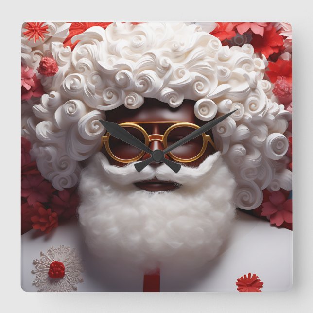 Black Santa Melanin jul Kung Bruh Saint Nick Fyrkantig Klocka (Framsida)