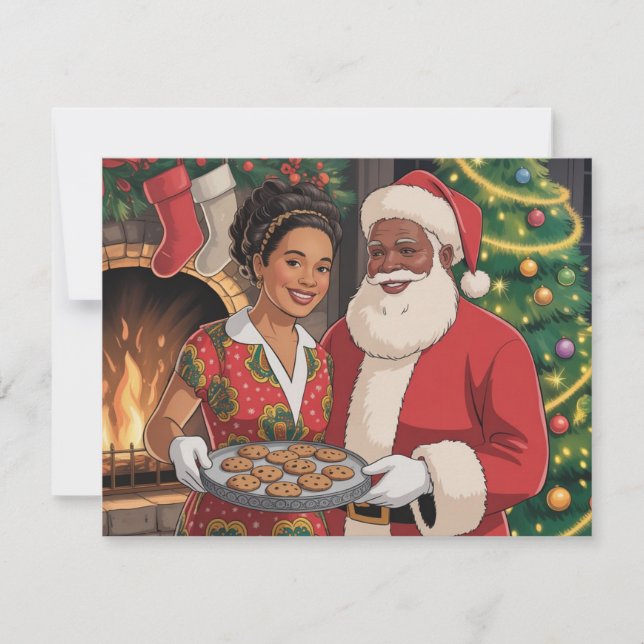 Black Santa & Mrs. Claus Christmas Card  Julkort (Framsida)