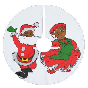 Black Santa Mrs claus julgran skirt Julgransmatta Borstad Polyester