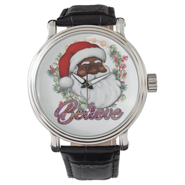 Black Santa Tro Melanin Man jul Cheer Armbandsur (Framsida)
