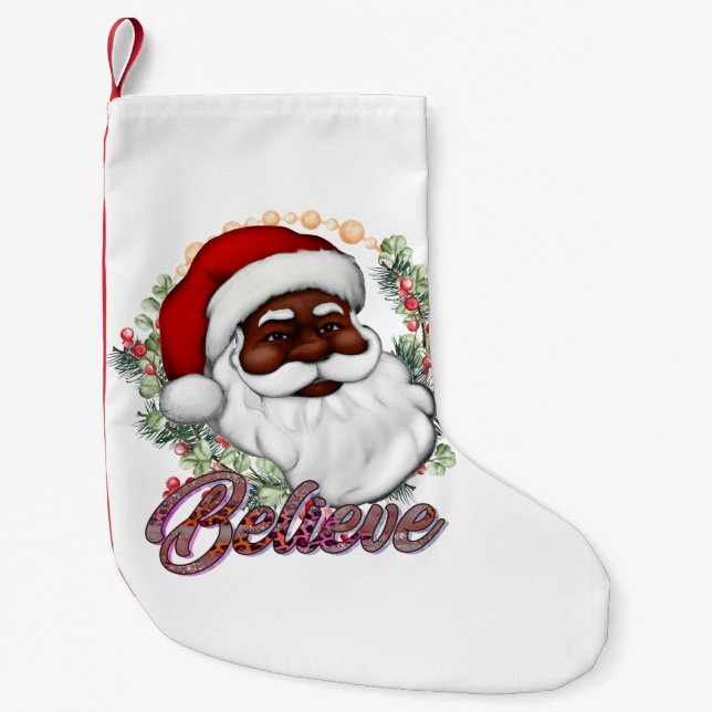 Black Santa Tro Melanin Man jul Cheer Liten Julstrumpa (Framsidan)