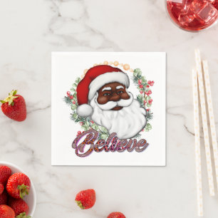 Black Santa Tro Melanin Man jul Cheer Pappersservett