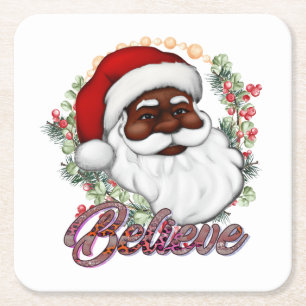 Black Santa Tro Melanin Man jul Cheer Underlägg Papper Kvadrat