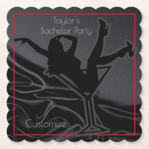 Black Satin Silhouette Bachelor Party Underlägg Papper