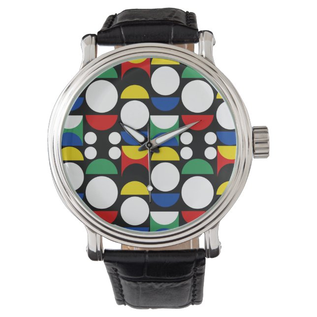 Black Scandinavian Bauhaus Mid-Century Mönster Armbandsur (Framsida)