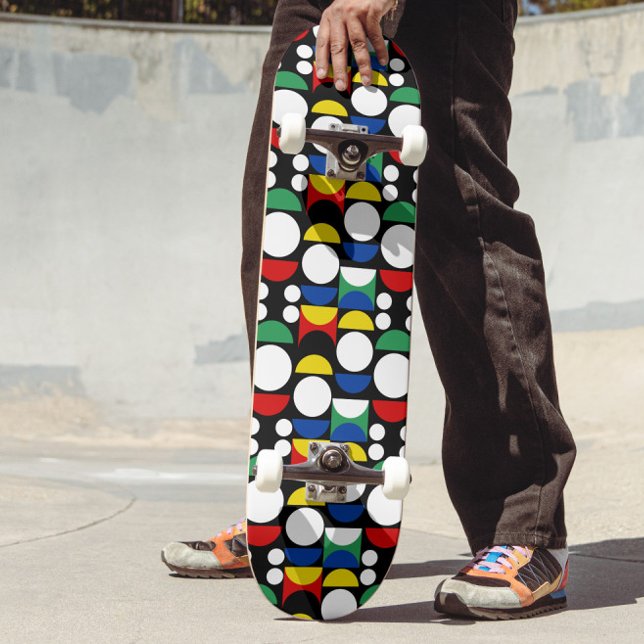 Black Scandinavian Bauhaus Mid-Century Mönster Mini Skateboard Bräda 18,5 Cm (Skapare uppladdad)