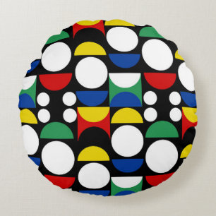 Black Scandinavian Bauhaus Mid-Century Mönster Rund Kudde