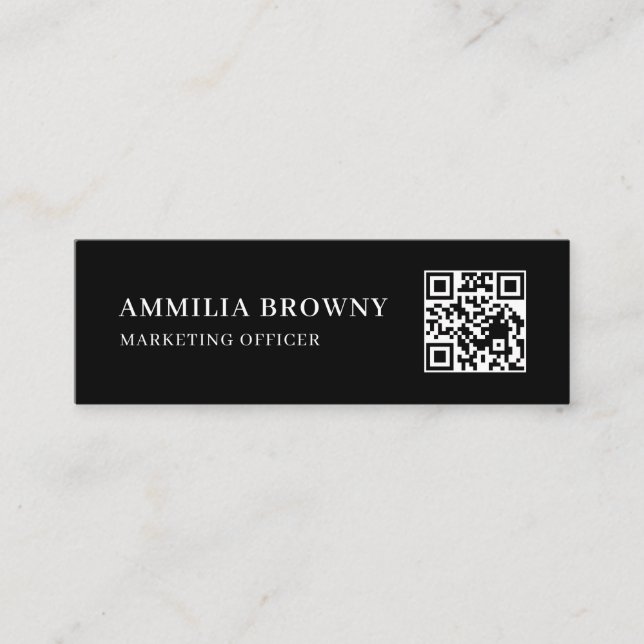 Black Scannable QR | Minimal Modern Contact Design Mini Visitkort (Framsida)