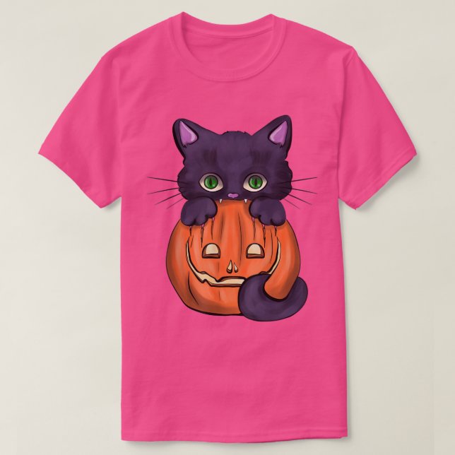 Black Scary Cat Pumpkin Jack o lantern Halloween C T Shirt (Design framsida)