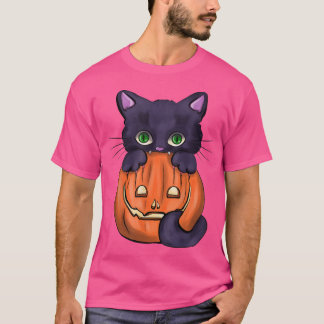 Black Scary Cat Pumpkin Jack o lantern Halloween C T Shirt
