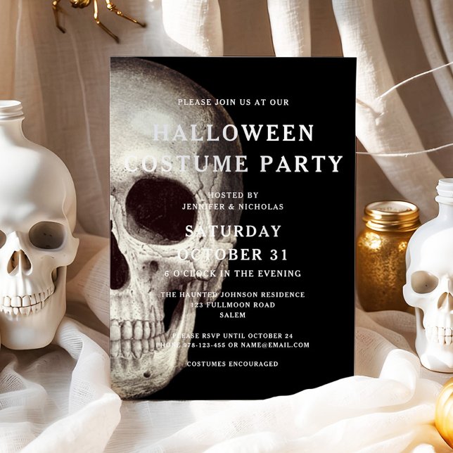 Black Scary Skull Vuxen Costume Party Halloween Inbjudningar (Black Scary Skull Adult Costume Party Halloween Invitation)