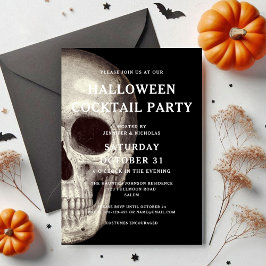 Black Scary Skull Vuxen Halloween Cocktail Party Inbjudningar