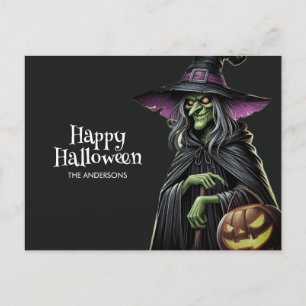 Black Scary Witch Happy halloween Vykort
