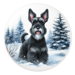 Black Schnauzer Winter Watercolor Art Knopp